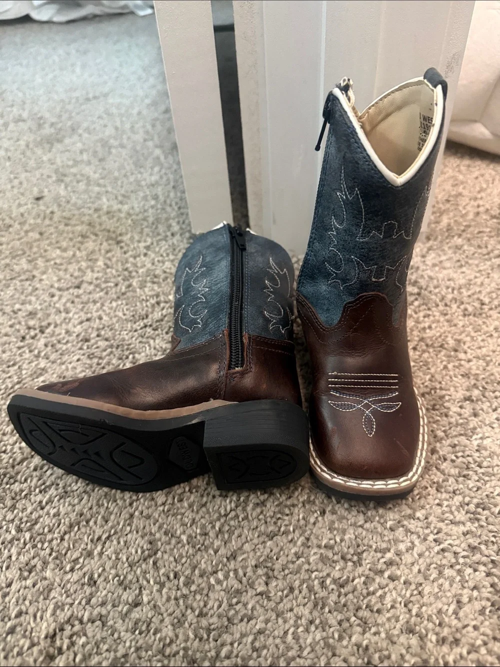 Old West Brown & Navy Kids Western Zip Boots